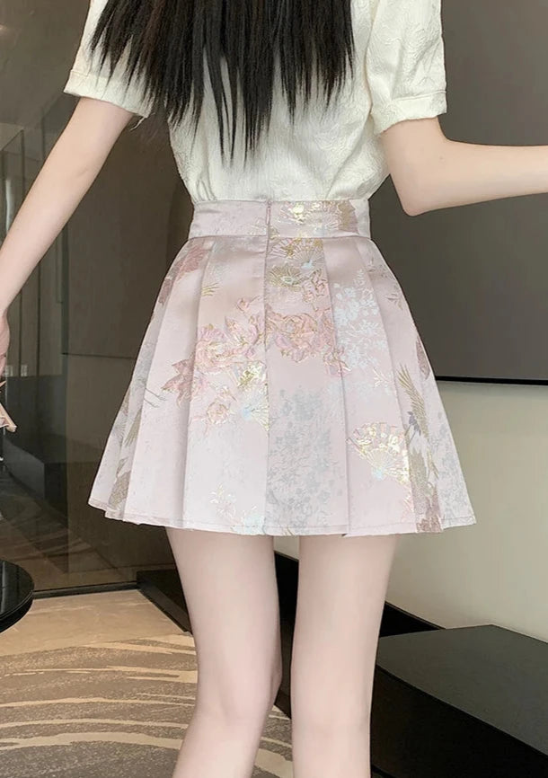 Cute Chinese Style Embroidered Skirt Pastel Kitten