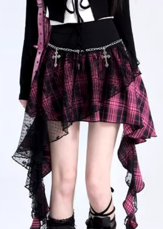 Harajuku High Waist Plaid Skirt Pastel Kitten