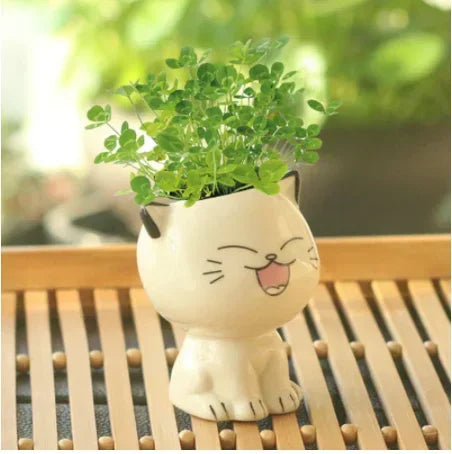 Ceramic Cat Flower Pot Pastel Kitten
