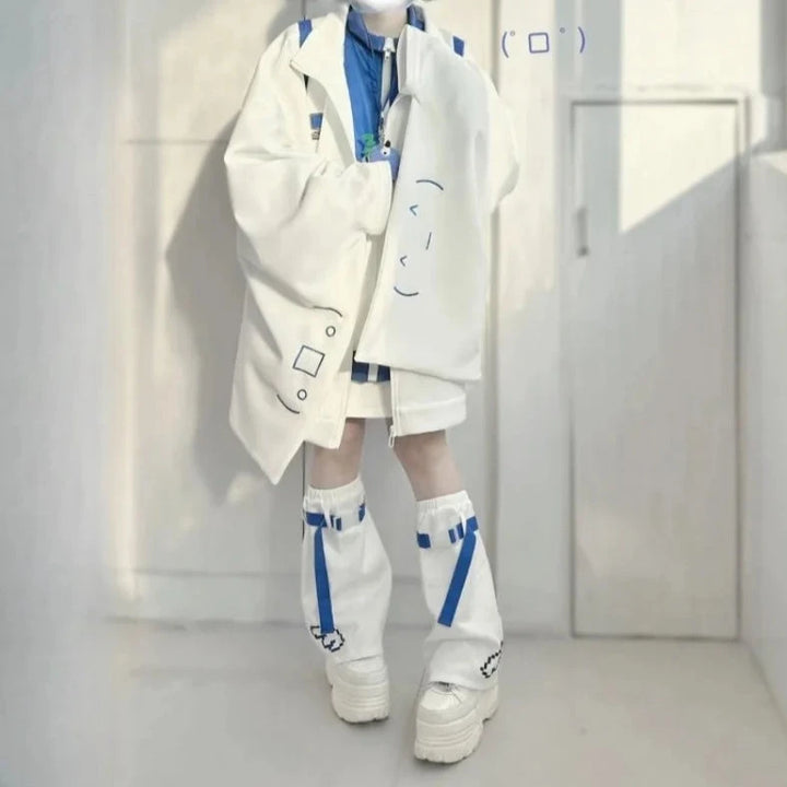 Harajuku White Outfit Set - Cardigan & Leg Warmers Pastel Kitten