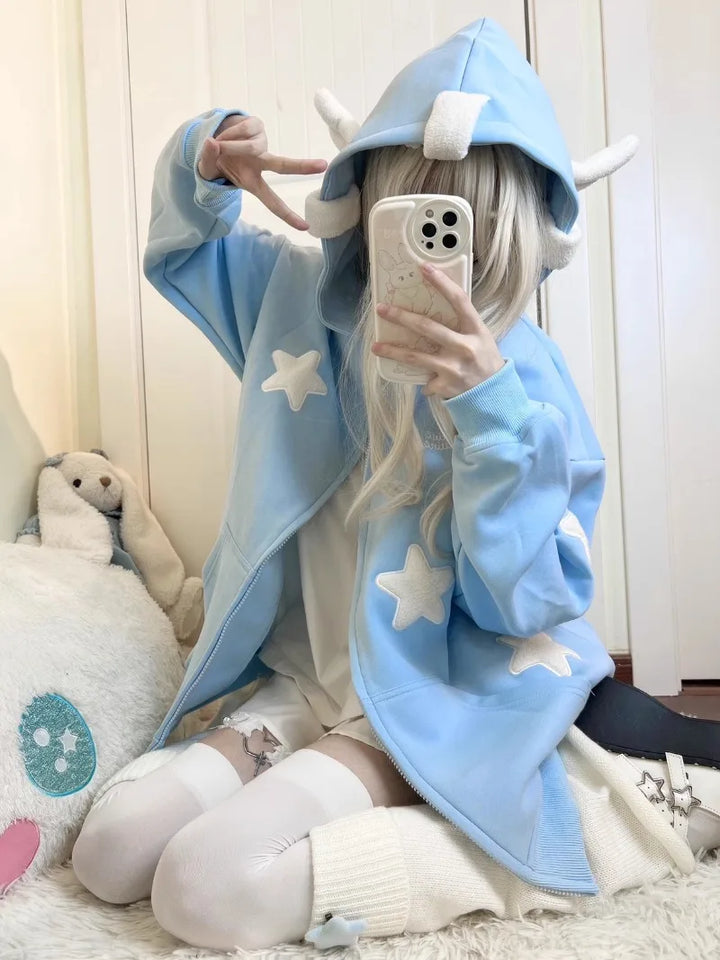 Y2K Anime Zip Hoodie Pastel Kitten