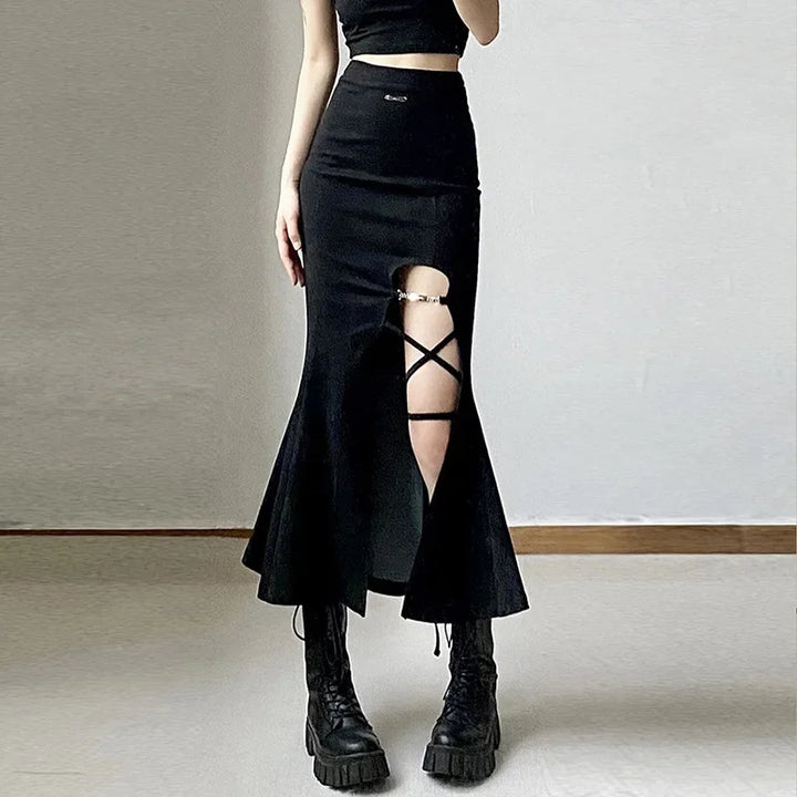 Gothic Long Flared Skirt Pastel Kitten