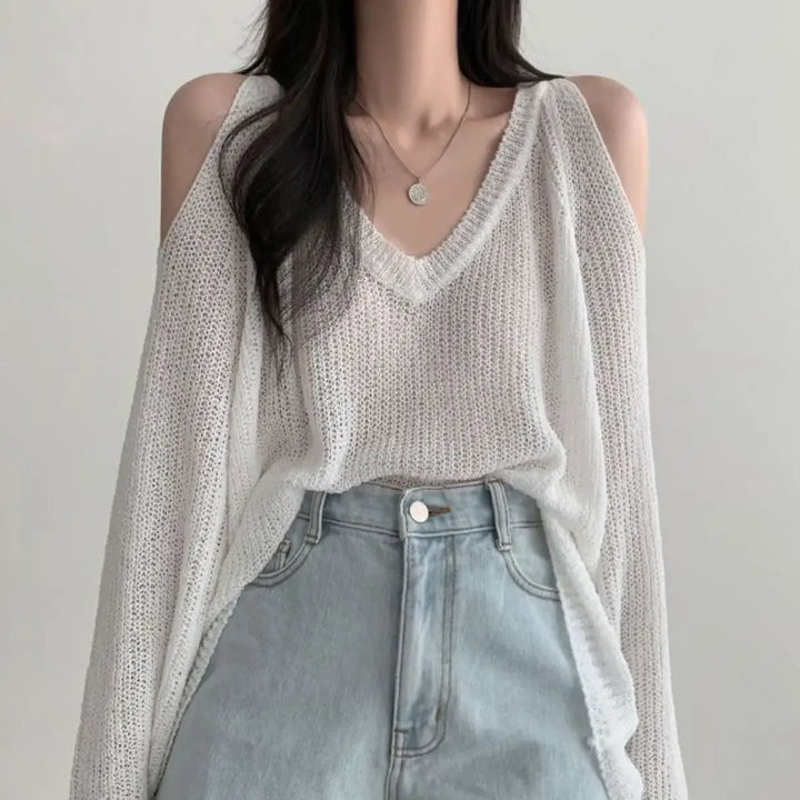 Casual Loose Off-Shoulder Knit Jumper Pastel Kitten