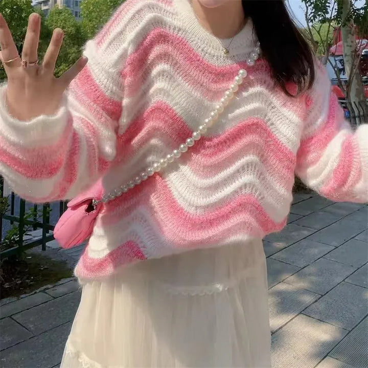 Korean Rainbow Knit Sweater Pastel Kitten