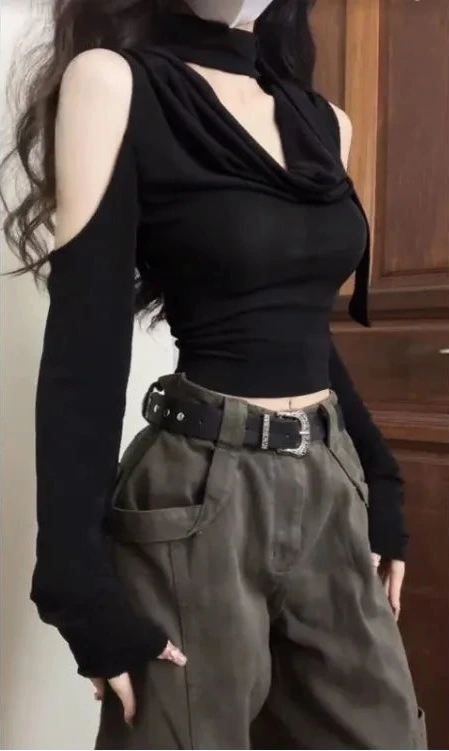 Gothic E-girl Slim Longsleeve Shirt Pastel Kitten