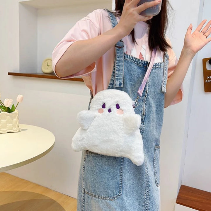 Cute Ghost Fluffy Backpack Pastel Kitten