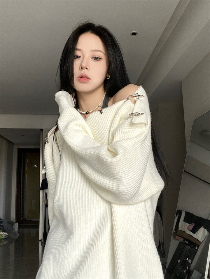 Off Shoulder Korean Y2K Sweater Pastel Kitten
