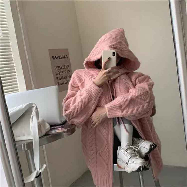 Korean Knit Hooded Cardigan Pastel Kitten