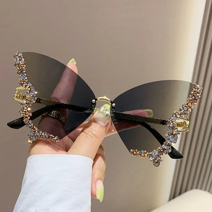 Cute Luxury Rimless Sunglasses Pastel Kitten