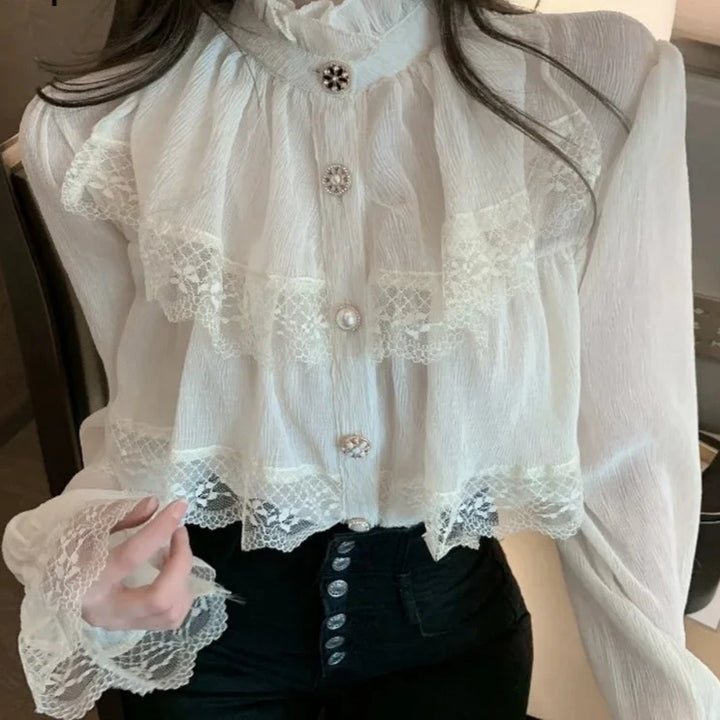 Korean Vintage Chiffon Blouse Pastel Kitten