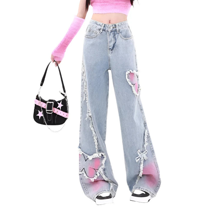 Korean Ripped Butterfly Jeans Pastel Kitten