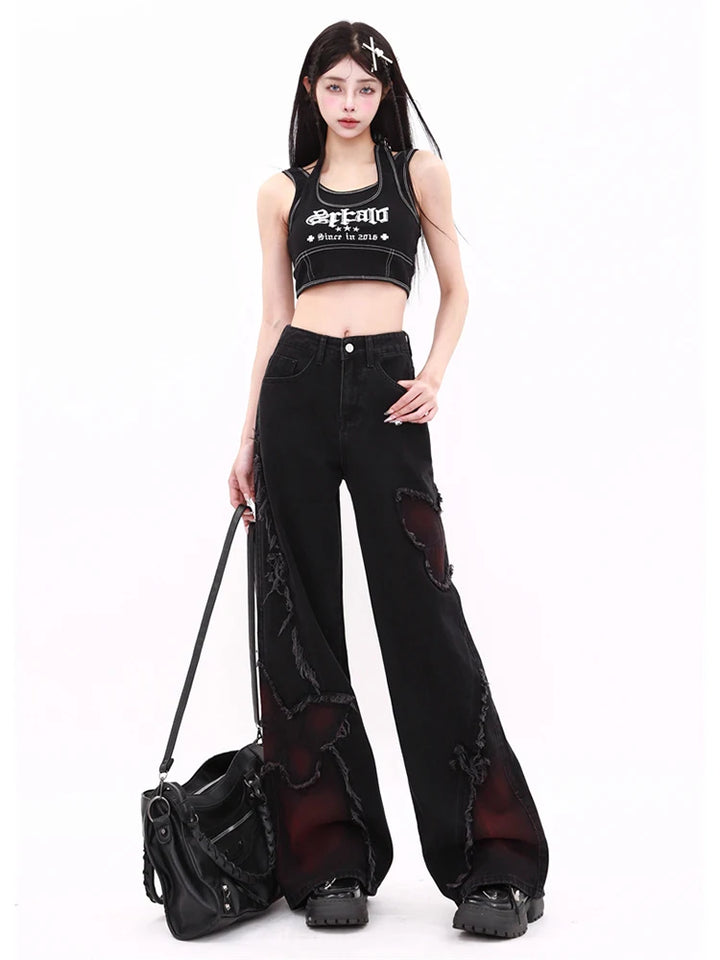 Y2K Butterfly Wide Leg Jeans Pastel Kitten