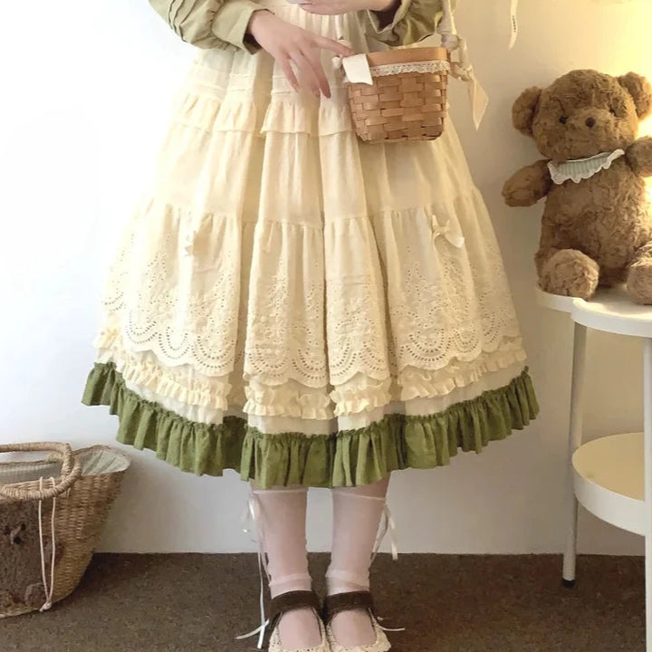 Vintage Embroidered Lolita Skirt Pastel Kitten