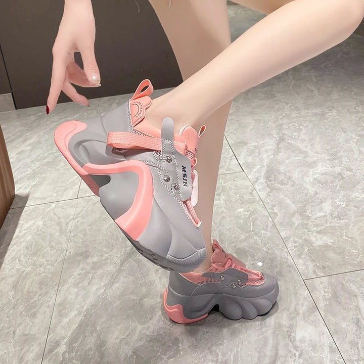 Chunky Mesh Platform Sneakers Pastel Kitten