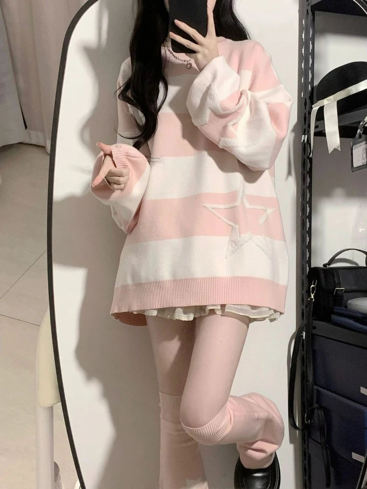 Y2K Japaneese Loose Sweater Pastel Kitten