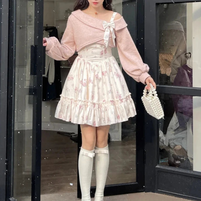 Cute Lolita Outfit Set - Knit Jumper & Mini Dress Pastel Kitten