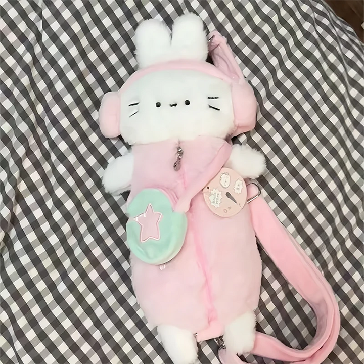 Kawaii Plush Headphone Cat Sling Bag Pastel Kitten