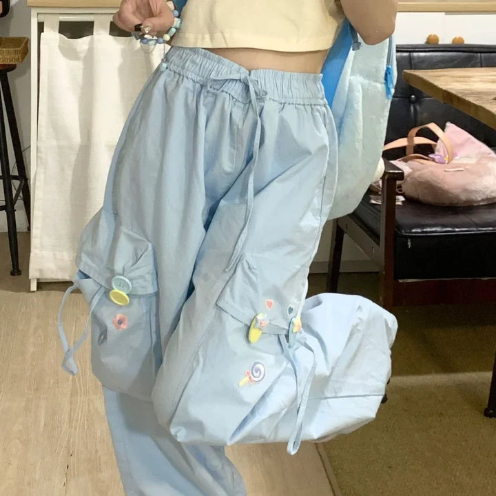 Cute Japanese Cargo Pants Pastel Kitten