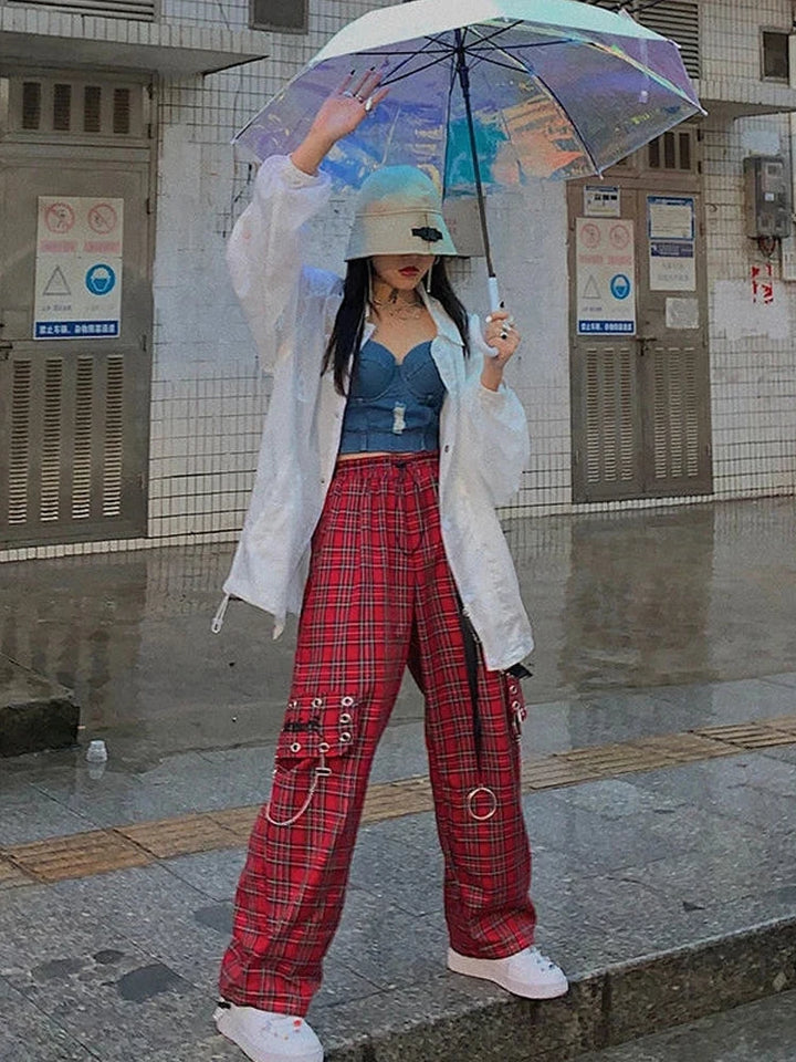 Harajuku Plaid Cargo Pants Pastel Kitten