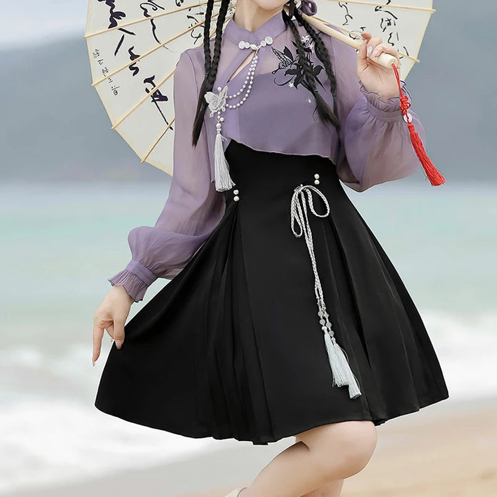 Chinese Style Outfit Set - Long Skirt & Shirt Pastel Kitten