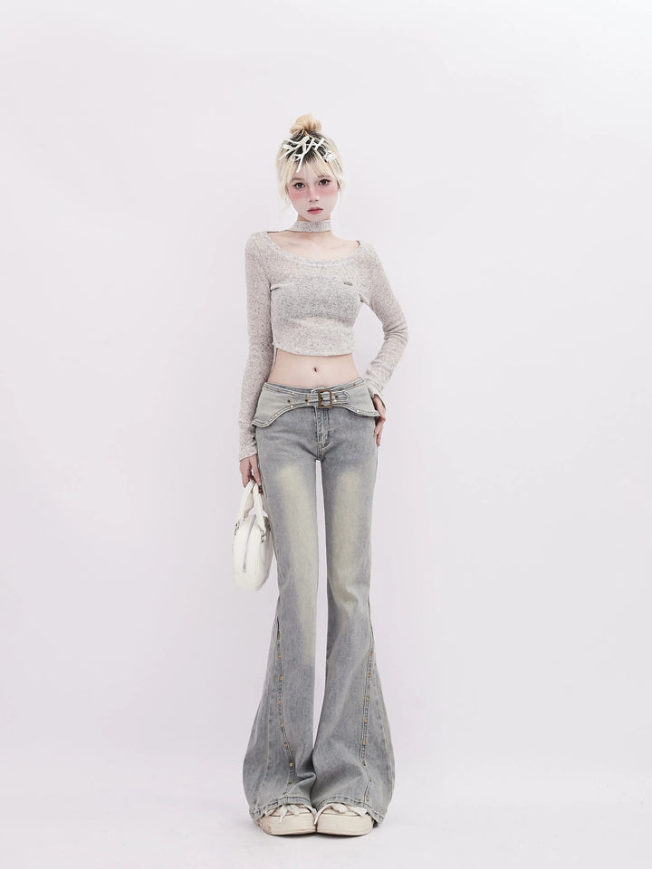 Y2K Baggy Flare Jeans Pastel Kitten