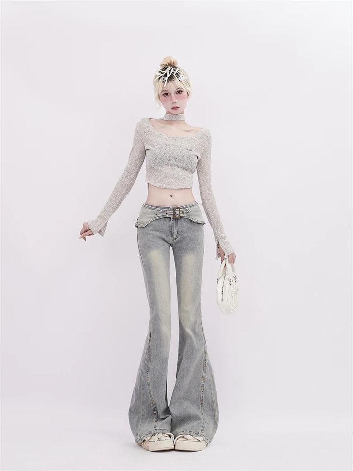 Y2K Baggy Flare Jeans Pastel Kitten