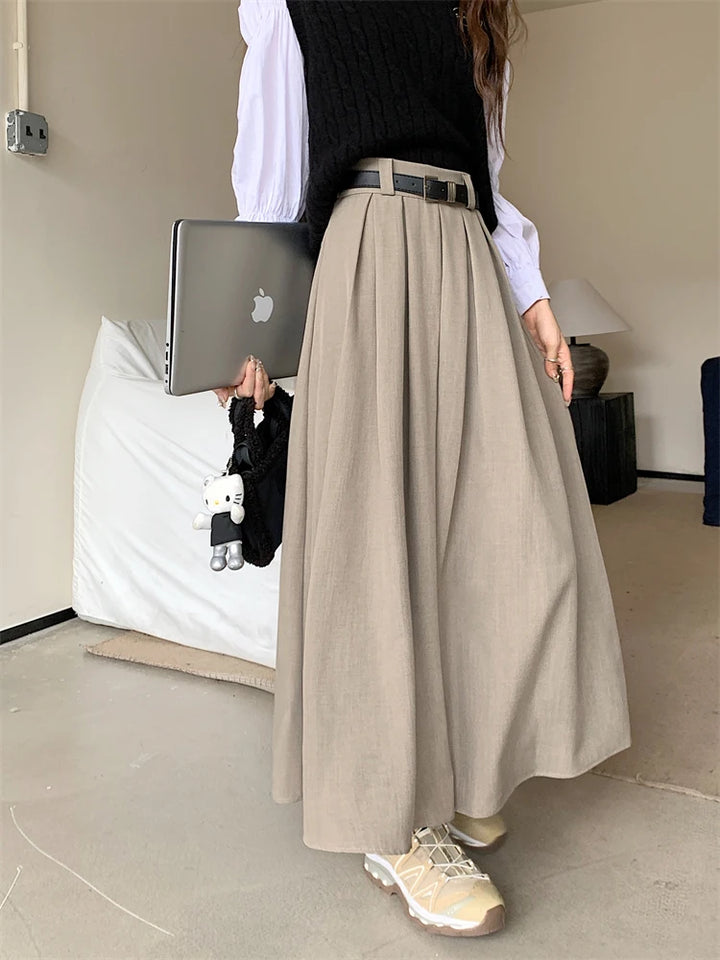 Korean Pleated Midi Skirt Pastel Kitten