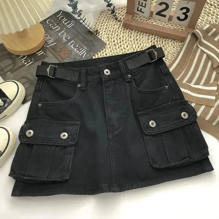 Y2K Vintage Denim Mini Skirt Pastel Kitten