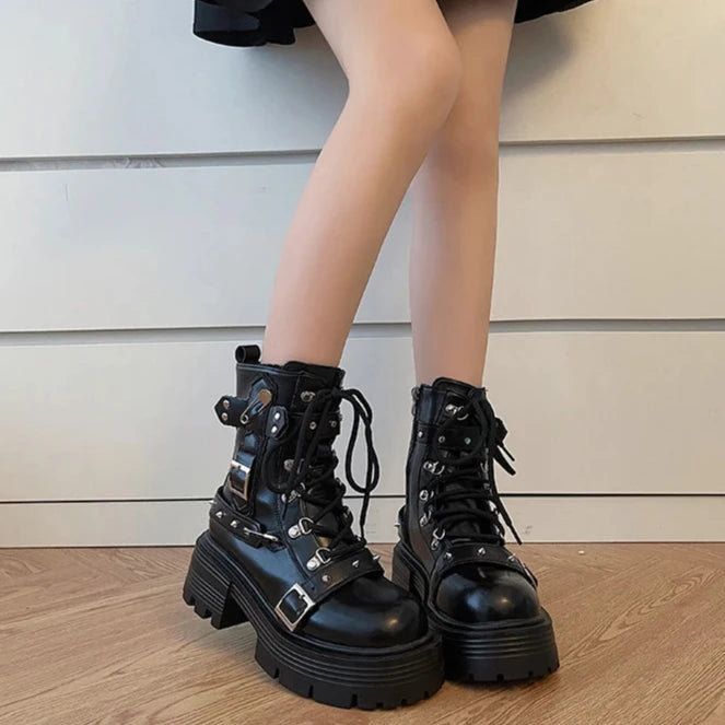 Biker Leather Platform Boots Pastel Kitten