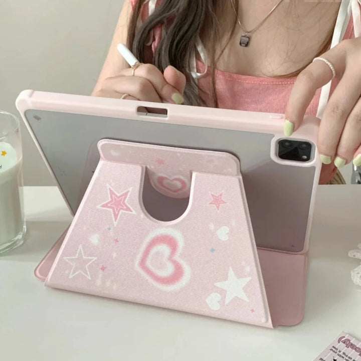 Cute Pink Heart iPad Case Pastel Kitten