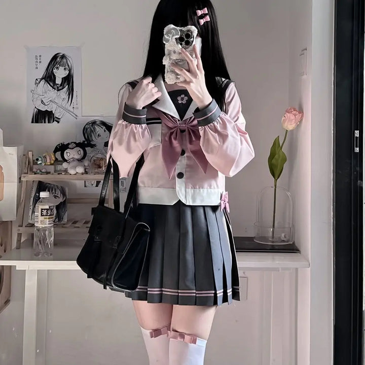 Kawaii Sailor Outfit Set - Skirt & Shirt Pastel Kitten