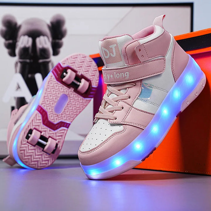 Cute LED Light Roller Sneakers Pastel Kitten