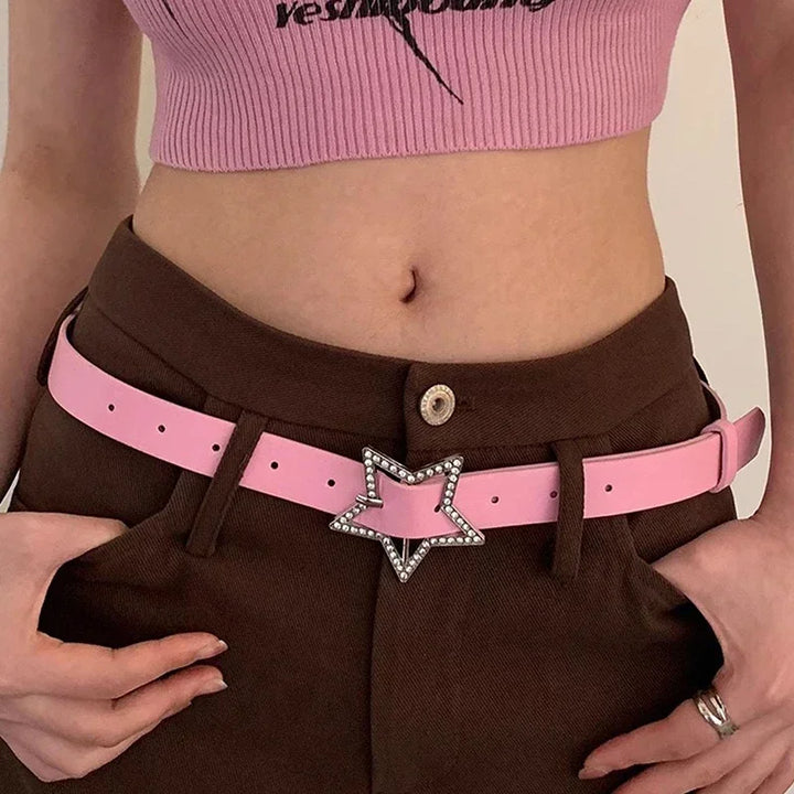 Y2K Sparkling Star Buckle Belt Pastel Kitten