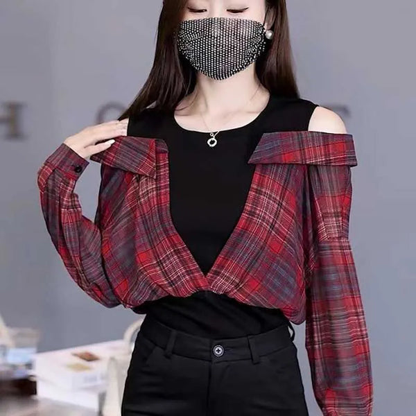 Korean Plaid Two-Piece Shirt Pastel Kitten