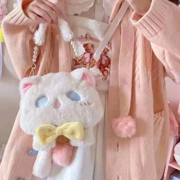 Cute Lolita Plush Cat Shoulder Bag Pastel Kitten