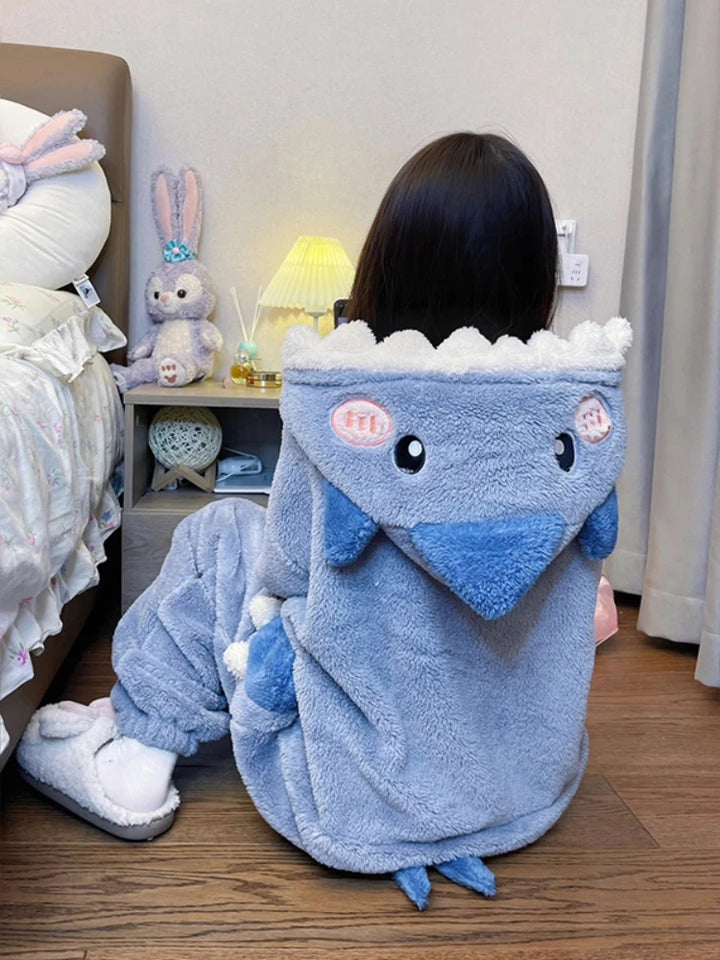 Cute Cartoon Shark Pajamas Pastel Kitten