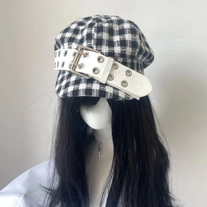 Korean Vintage Plaid Hat Pastel Kitten