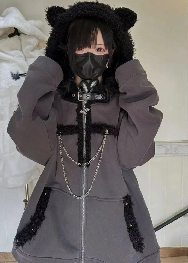 Gothic Kawaii Cat Ears Hoodie Pastel Kitten