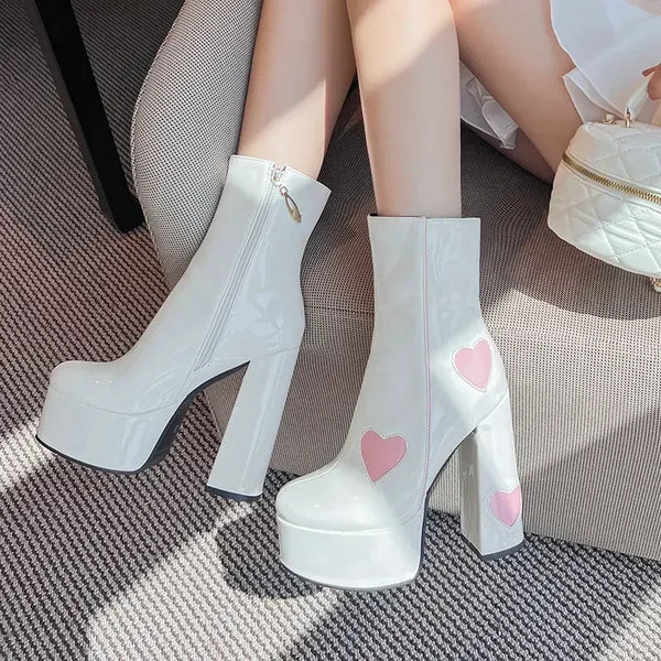 Kawaii Chunky High Heel Boots Pastel Kitten