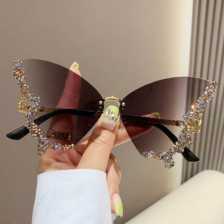 Cute Luxury Rimless Sunglasses Pastel Kitten