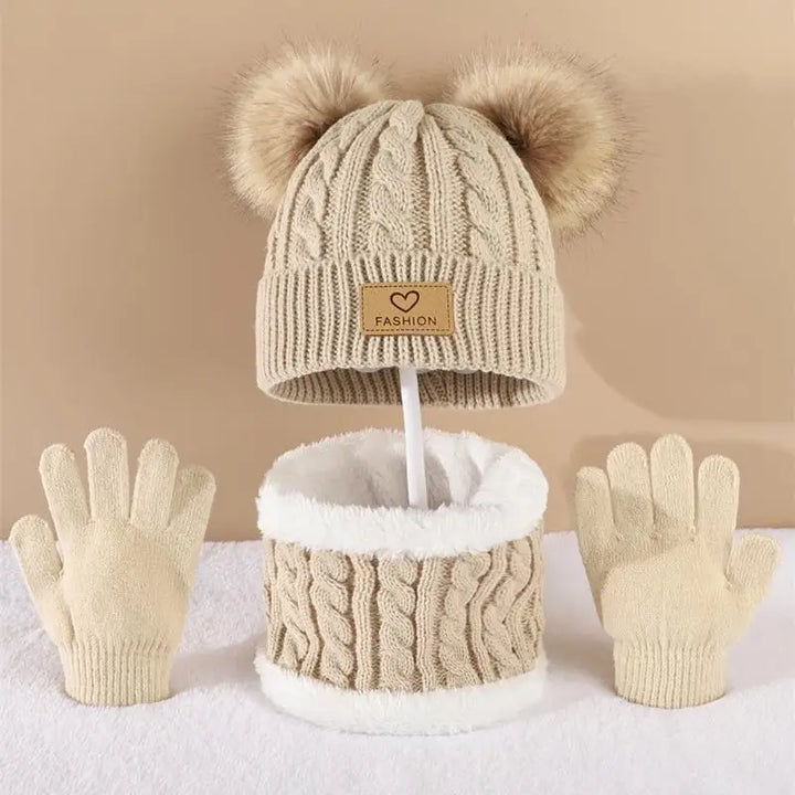 Pom Pom Kawaii Hat, Scarf & Gloves Pastel Kitten