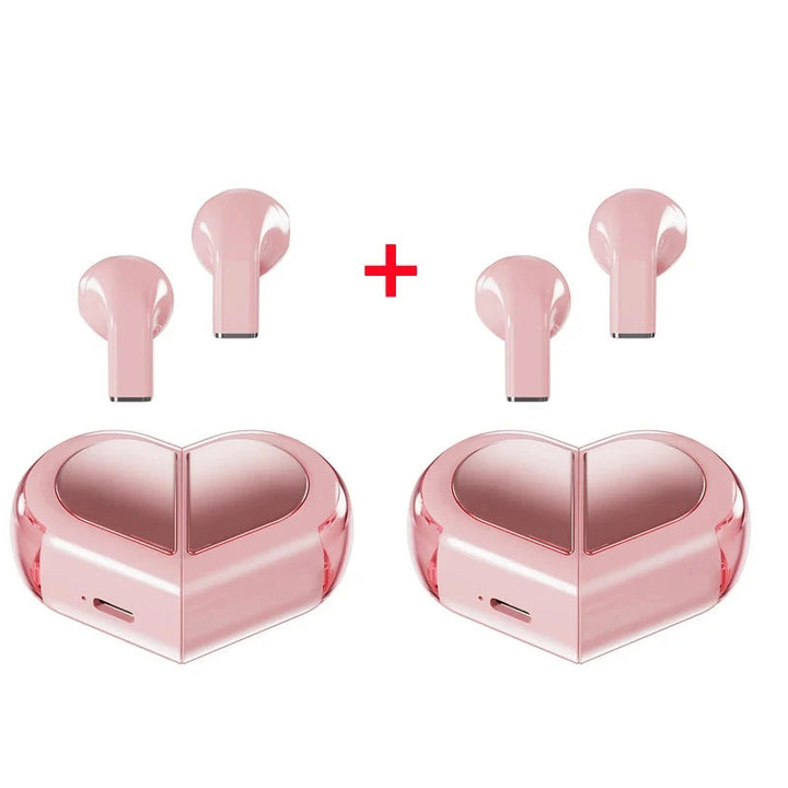 Cute Heart Shaped Wireless Earbuds Pastel Kitten