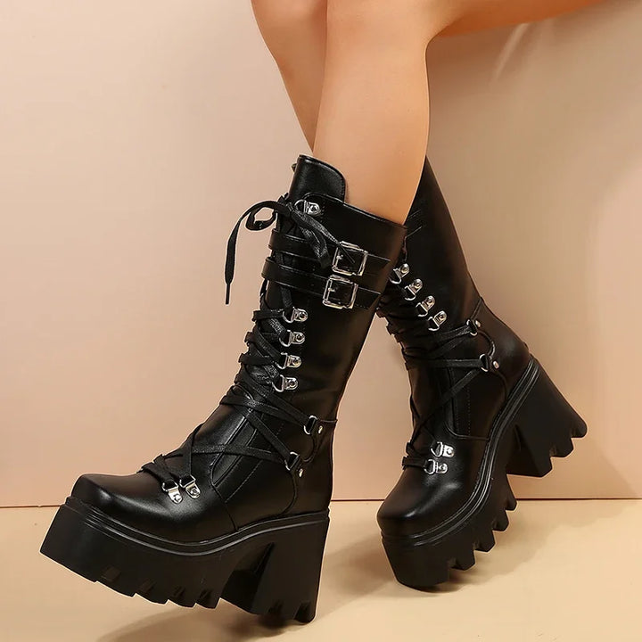 Punk Chunky Mid-Calf Boots Pastel Kitten