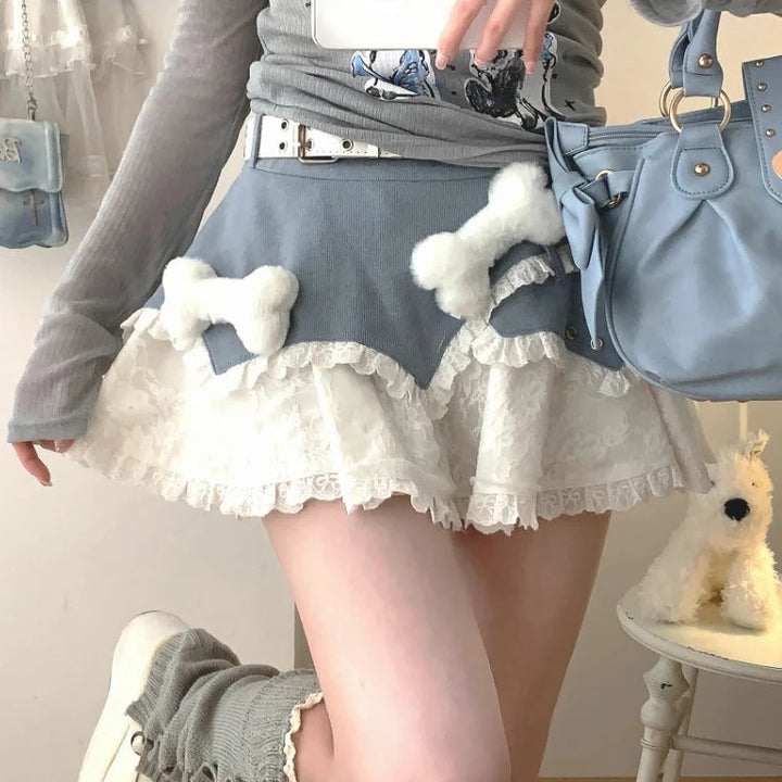 Y2K Kawaii Punk Mini Skirt Pastel Kitten