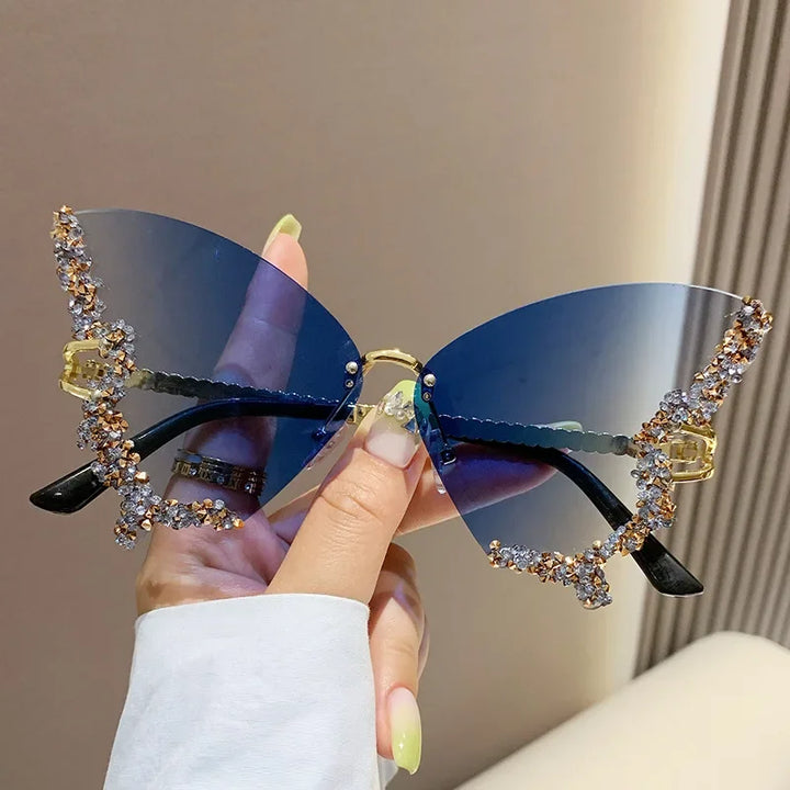 Cute Luxury Rimless Sunglasses Pastel Kitten