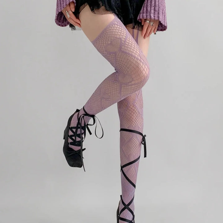 Y2K Cute Heart Fishnets Pastel Kitten
