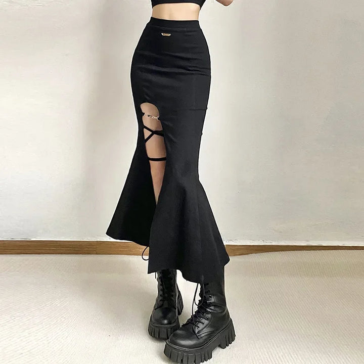 Gothic Long Flared Skirt Pastel Kitten