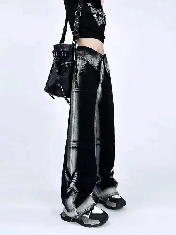 Dark Y2K Wide Jeans Pastel Kitten