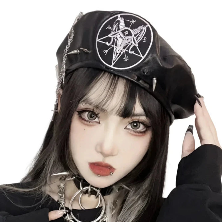 Harajuku Punk Leather Beret Pastel Kitten