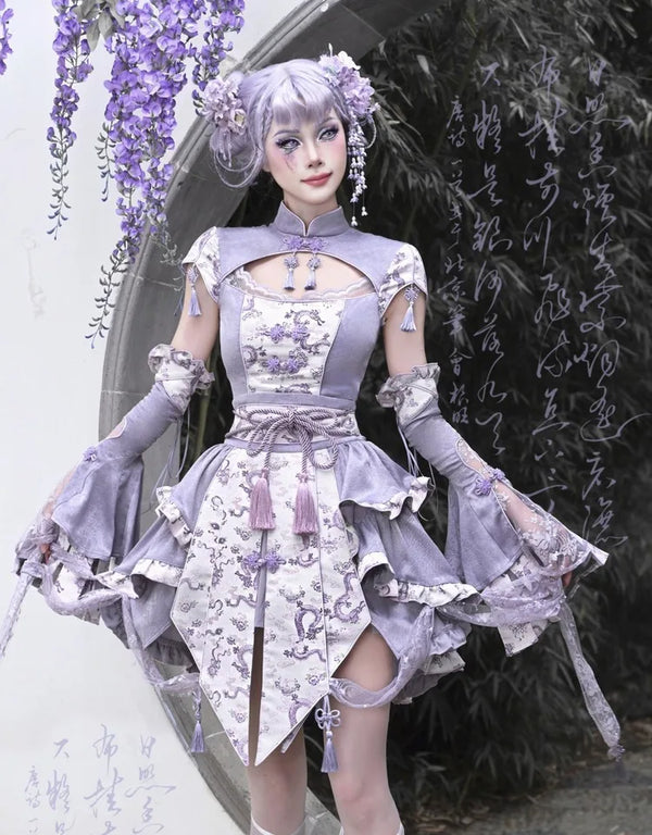 Chinese Style Party Outfit Set - Top & Sleeves Pastel Kitten